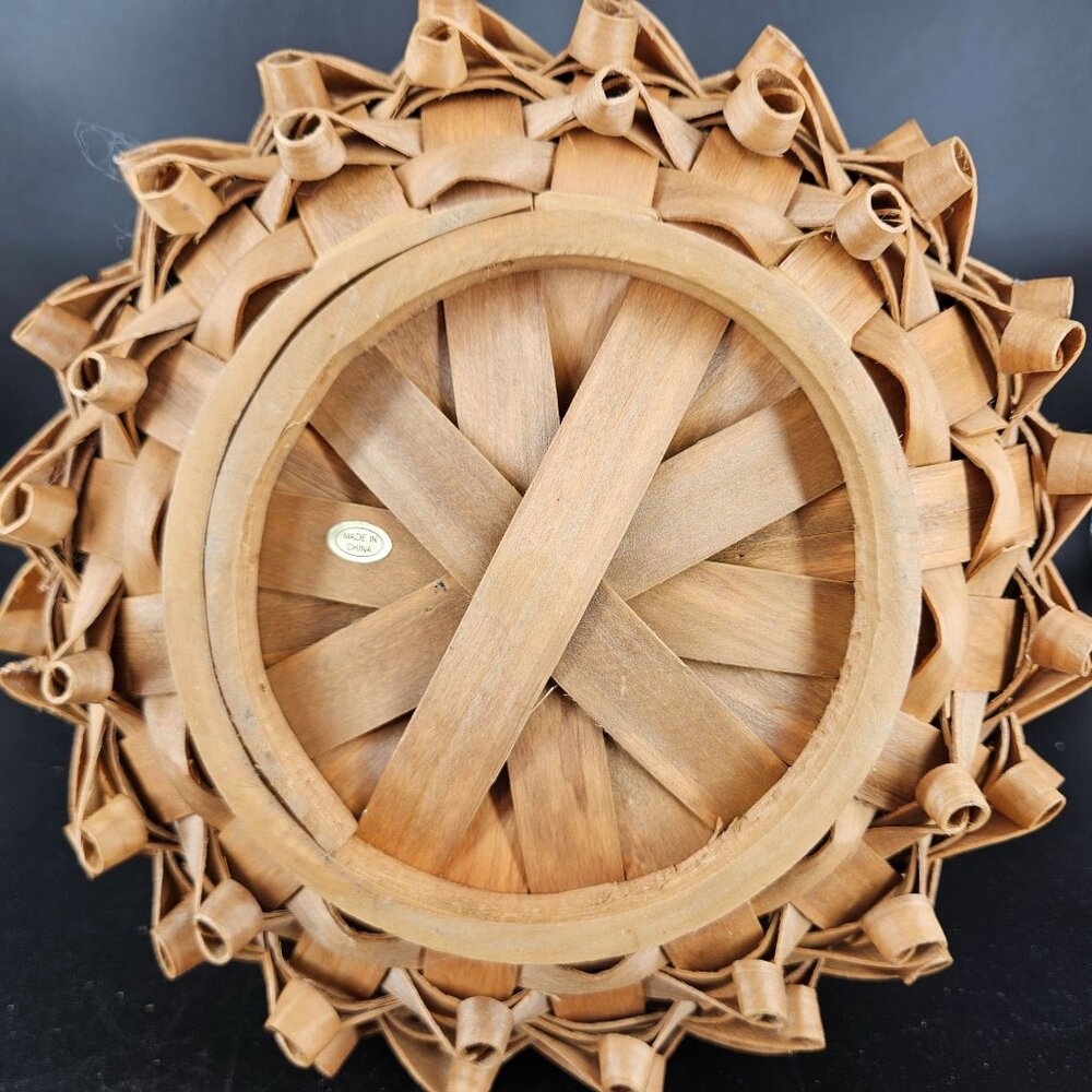 Vintage Porcupine Curls Pokey Round Wicker Basket with Handle Woven Carrier 9" - Picture 5 of 10
